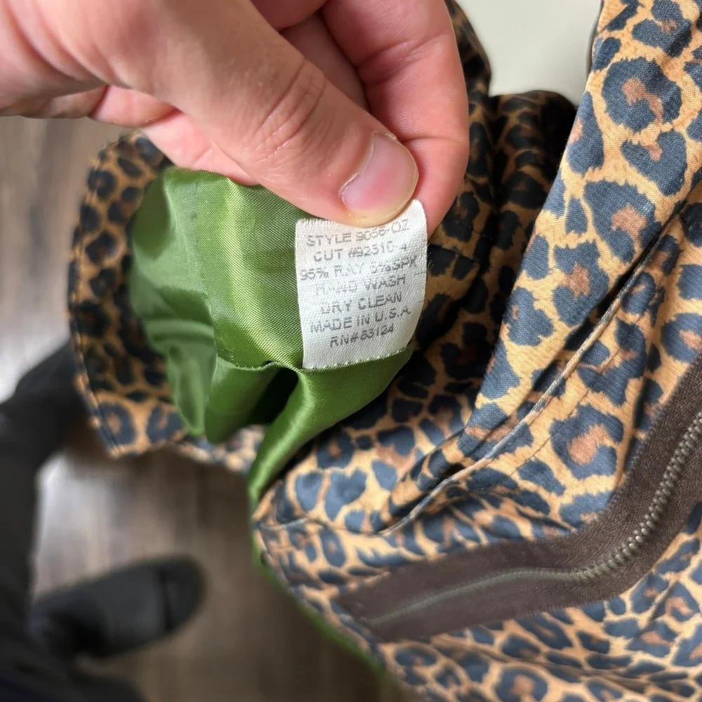 Renfrew Leopard Print Cinch Waist Olive Lined Utility Anorak Jacket Womens 0 - Picture 9 of 9
